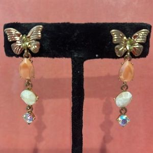 Dainty Butterfly Earrings with peach, white & Aurora Borealis-Boutique